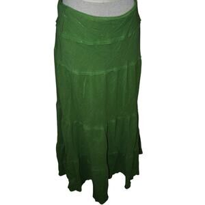 Vintage Green Tiered Maxi Skirt Metallic Thread 100% Cotton Made in USA S